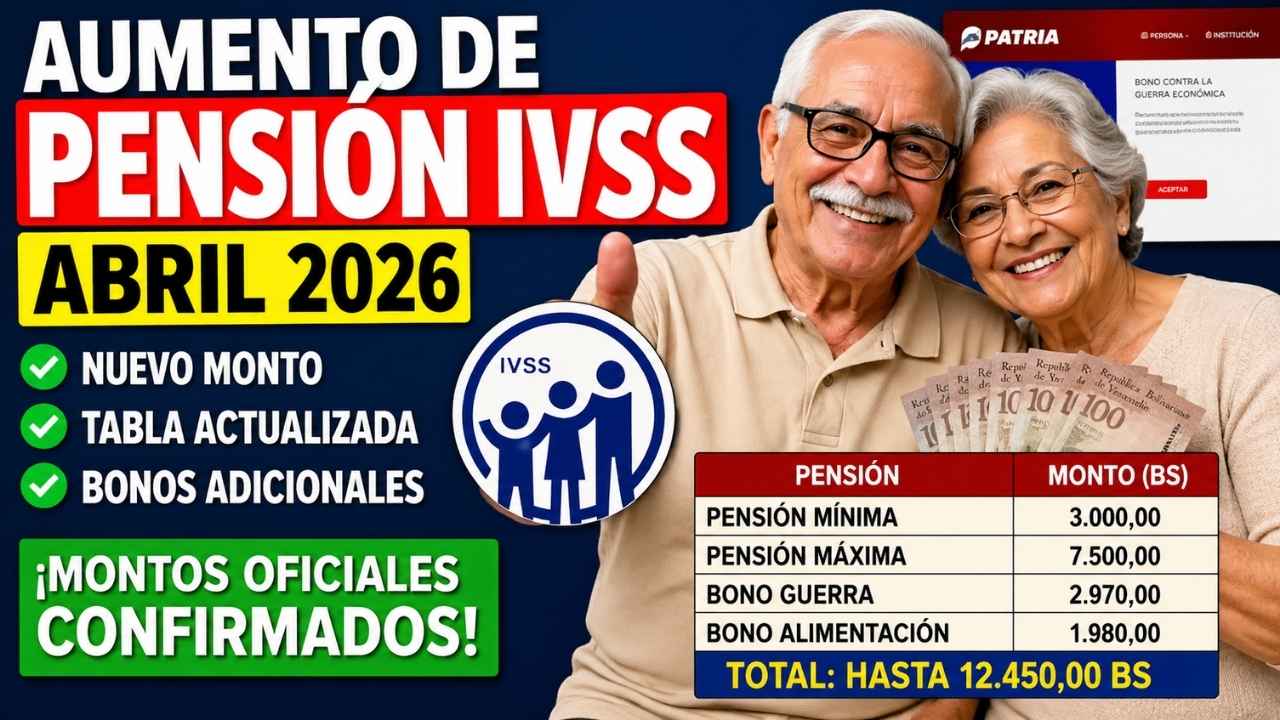 Aumento de pensión IVSS abril 2026: nuevo monto, tabla actualizada y bonos adicionales