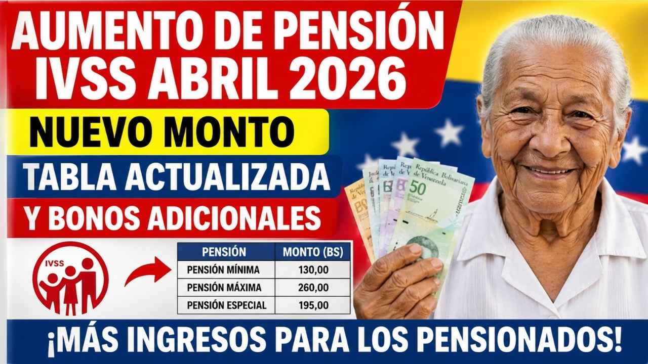 Aumento de pensión IVSS abril 2026: nuevo monto, tabla actualizada y bonos adicionales
