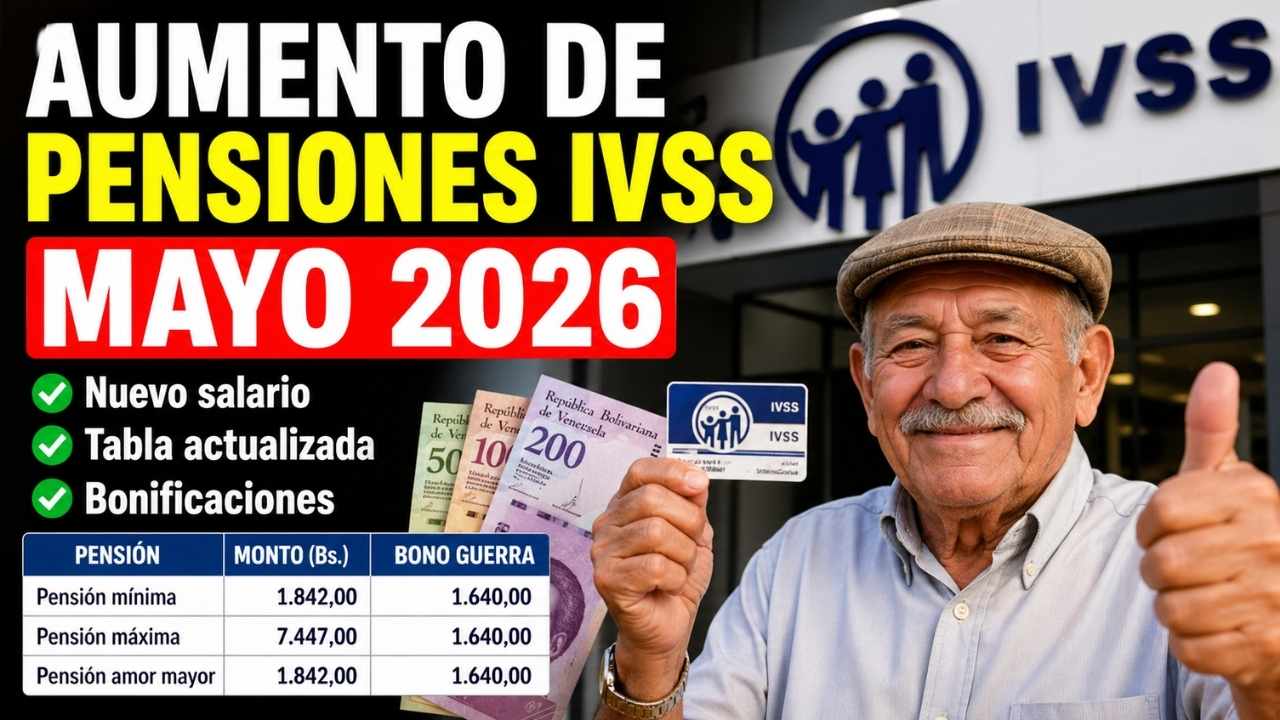 Aumento de pensiones IVSS mayo 2026: nuevo salario, tabla actualizada y bonificaciones